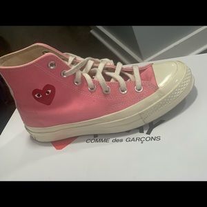 Strawberry Pink High top Converse Play Comme does Garçons